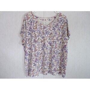 J Jill Womens Luxe Supima Pleat Back Tee Top Short Sleeve XL Multicolor Floral